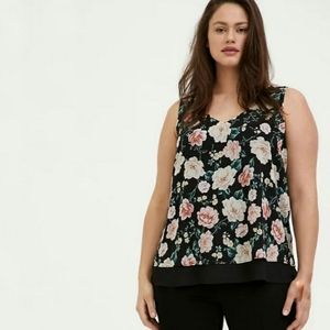 Torrid Floral Chiffon Blouse V-neck Sleeveless Layered Tank Top Black Pink 4X 26